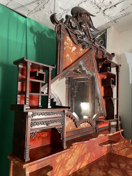 Maison des Bambous, Alfred PERRET and Ernest VIBERT (attributed to) - Japanese sideboard with fan-shaped mirror-1