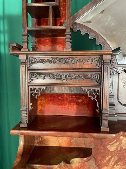 Maison des Bambous, Alfred PERRET and Ernest VIBERT (attributed to) - Japanese sideboard with fan-shaped mirror-5