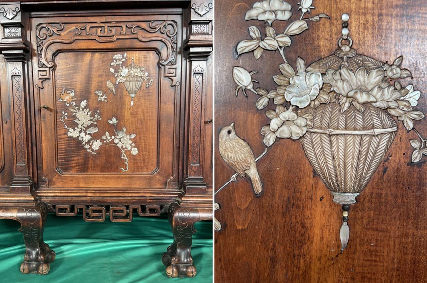 Maison des Bambous, Alfred PERRET and Ernest VIBERT (attributed to) - Japanese sideboard with fan-shaped mirror-10