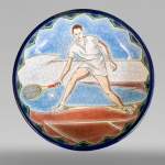 LONGWY Manufacture, Earthenware dish decorated with a tennis player