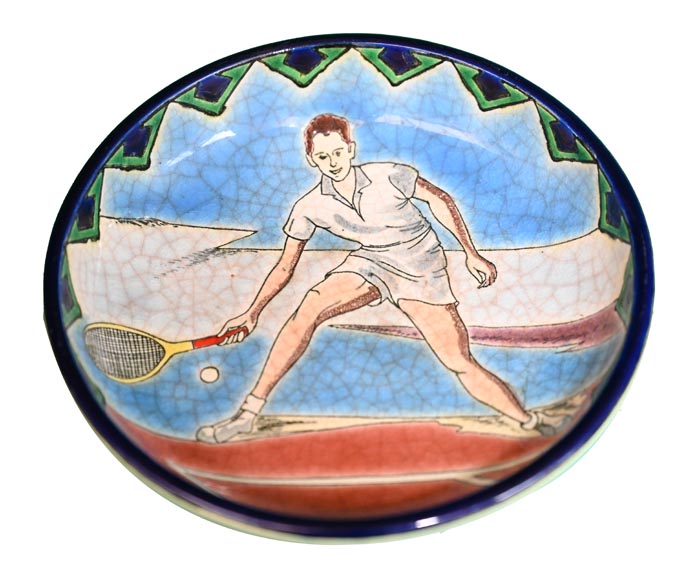 LONGWY Manufacture, Earthenware dish decorated with a tennis player-1