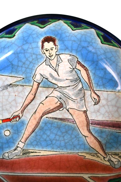 LONGWY Manufacture, Earthenware dish decorated with a tennis player-2