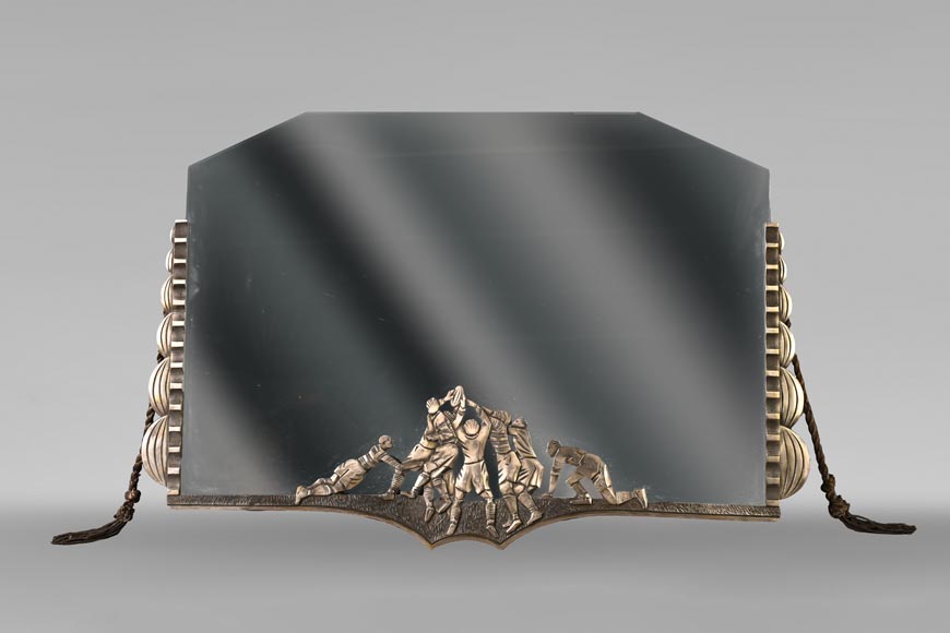 Georges Marius BORETTI, Art Déco-style Mirror with Rugby Players, circa 1930-0