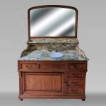 Large barber's washbasin in oak and Breche de Médoue marble