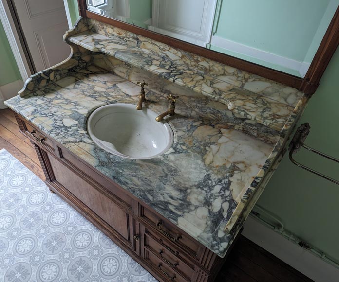 Large barber's washbasin in oak and Breche de Médoue marble-7