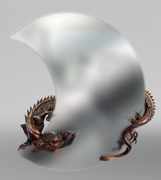 Gabriel Viardot (attributed to), Japanese-style mirror in the shape of a crescent moon adorned with bronze dragons-0