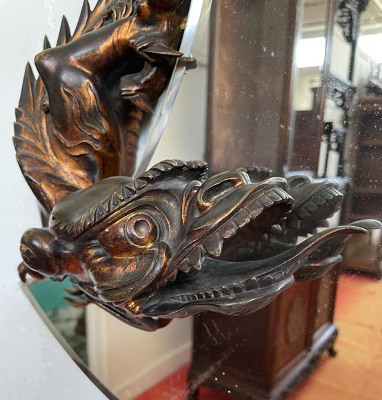 Gabriel Viardot (attributed to), Japanese-style mirror in the shape of a crescent moon adorned with bronze dragons-2