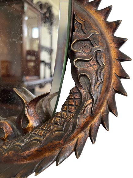Gabriel Viardot (attributed to), Japanese-style mirror in the shape of a crescent moon adorned with bronze dragons-5