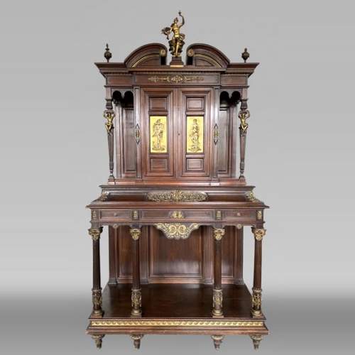 Aimé Millet (1819–1891) — Large Neo-Renaissance cabinet in walnut and gilt bronze