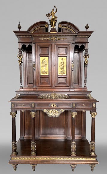 Aimé Millet (1819–1891) — Large Neo-Renaissance cabinet in walnut and gilt bronze-0