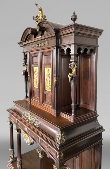 Aimé Millet (1819–1891) — Large Neo-Renaissance cabinet in walnut and gilt bronze-1