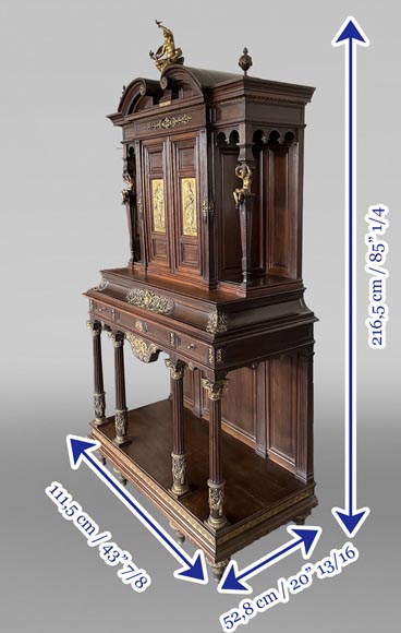 Aimé Millet (1819–1891) — Large Neo-Renaissance cabinet in walnut and gilt bronze-17