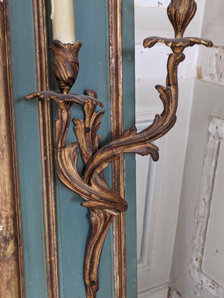 Louis XV period gilded trumeau with sconces and decorated with a painting-10