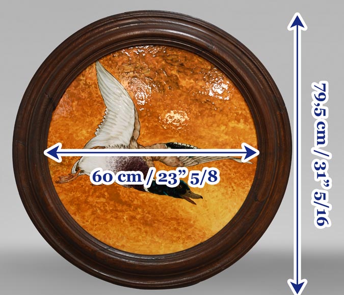 Théodore DECK, Large Dish With A Mallard Flying In A Golden Sky, late 19th century-8