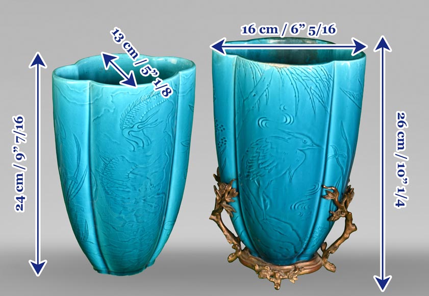 Théodore DECK, Two Japanese-style four-lobed vases, one with a frame, circa 1875-15