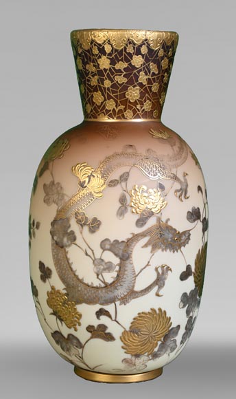 Jules Barbe for Thomas Webb (attributed to), Japanese-style Vase with Dragons, late 19th Century -0