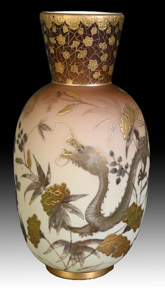 Jules Barbe for Thomas Webb (attributed to), Japanese-style Vase with Dragons, late 19th Century -2