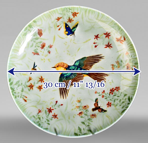 Théodore DECK, Dish decorated with iridescent bird and insects, circa 1880-1900-11