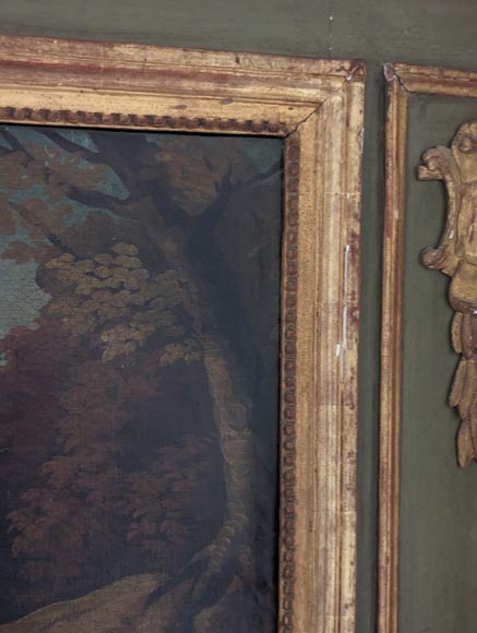 Louis XVI period trumeau decorated with an oil on canvas depicting a river bank-2