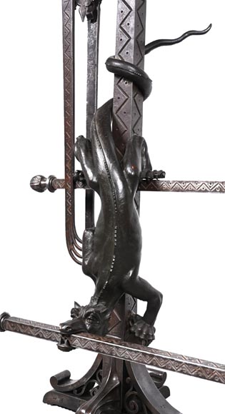 Eugène PIAT (in the spirit of), Exceptional Pair of Neo-Gothic Andirons with Dragons, second half of the 19th century-10