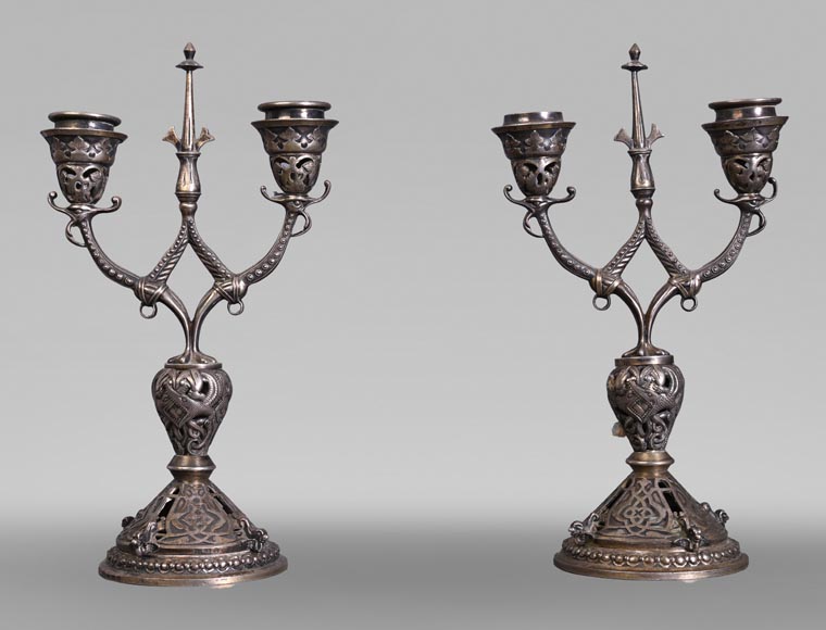 Russian Silversmith, Pair of Silver Candlesticks, circa 1832-1850-0