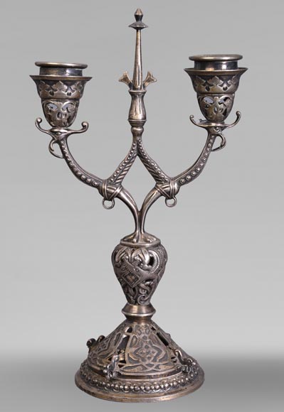 Russian Silversmith, Pair of Silver Candlesticks, circa 1832-1850-1