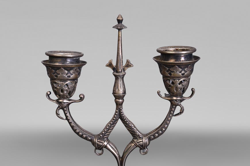 Russian Silversmith, Pair of Silver Candlesticks, circa 1832-1850-3