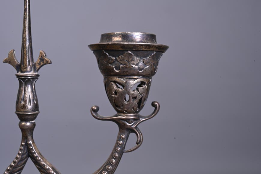 Russian Silversmith, Pair of Silver Candlesticks, circa 1832-1850-4