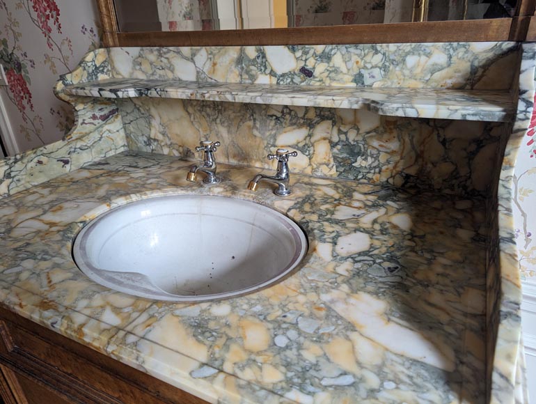 Small barber's washbasin in oak and Breche de Médoue marble-4