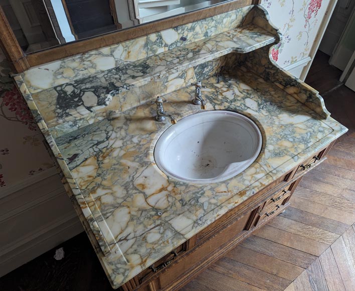 Small barber's washbasin in oak and Breche de Médoue marble-5