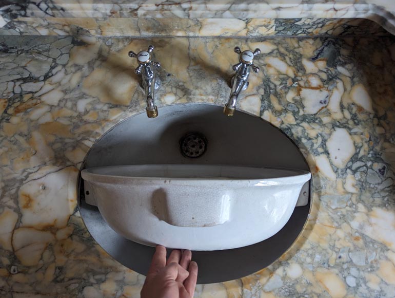 Small barber's washbasin in oak and Breche de Médoue marble-10