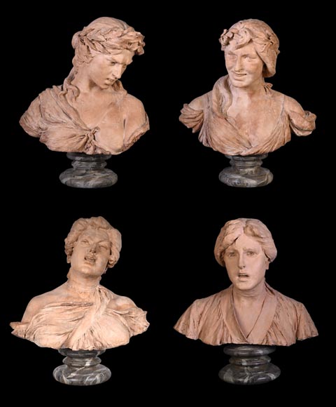 Four Expression Busts in Terracotta, 19th Century-0