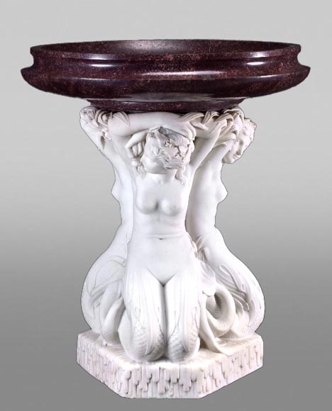 Jean-Jacques FEUCHÈRE (attributed to), Jardiniere with Three Tritonesses in Porphyry and Marble, first half of the 19th century-0