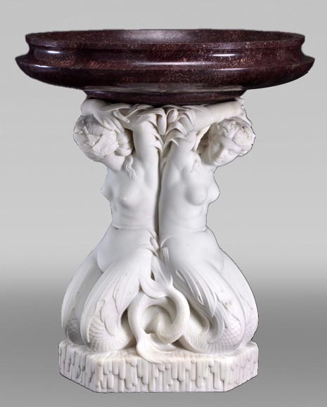 Jean-Jacques FEUCHÈRE (attributed to), Jardiniere with Three Tritonesses in Porphyry and Marble, first half of the 19th century-1