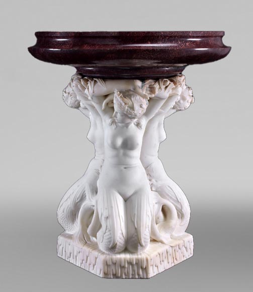 Jean-Jacques FEUCHÈRE (attributed to), Jardiniere with Three Tritonesses in Porphyry and Marble, first half of the 19th century-2