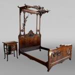 Gabriel VIARDOT, Japonist bed with a canopy and accompanying nightstand, second half of the 19th century