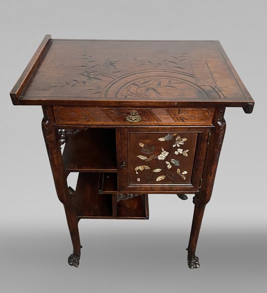 Gabriel VIARDOT, Japonist bed with a canopy and accompanying nightstand, second half of the 19th century-16