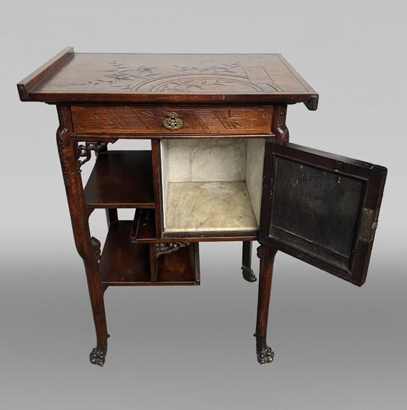 Gabriel VIARDOT, Japonist bed with a canopy and accompanying nightstand, second half of the 19th century-17