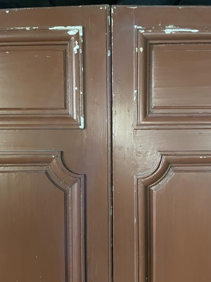 Large Antique Molded Double Door in Softwood, Oxblood Red Paint Large Antique Molded Double Door in Softwood, Oxblood Red Paint-3