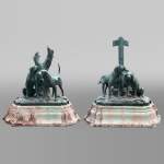 Auguste-Nicolas Caïn, Two large groups in bronze with a dark green patina, 1893