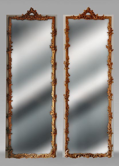 Pair of Napoleon III style mirrors decorated with garlands of flowers-0