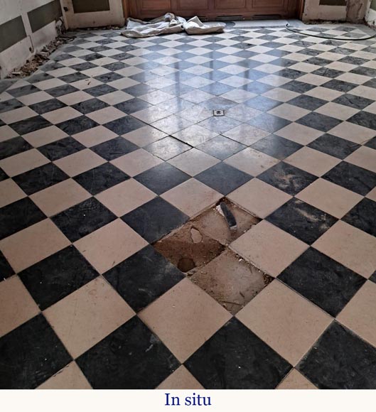 Checkerboard floor in stone and marble at night-4