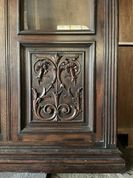 Monumental Napoleon III Carved Oak Glazed Double Door - Renaissance Style-11