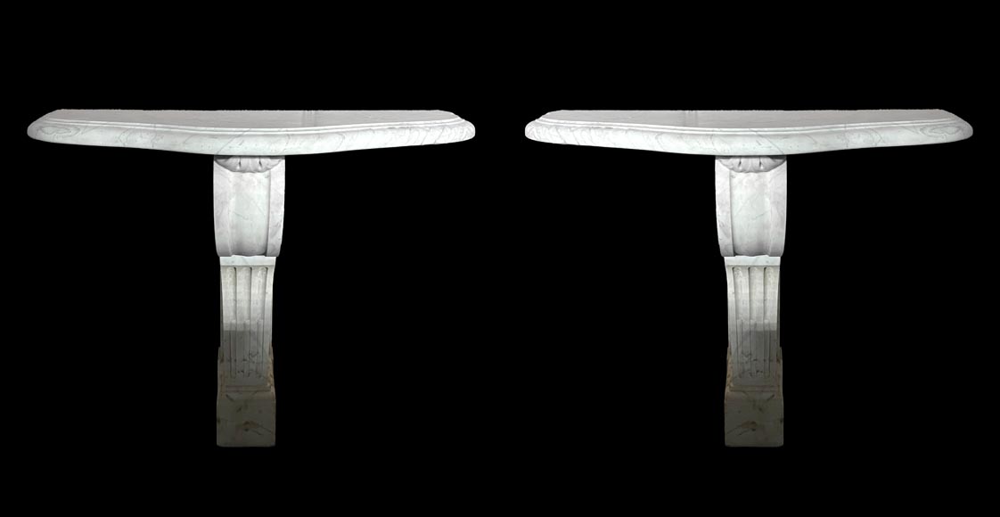 Pair of Consoles in Carrara Marble-5