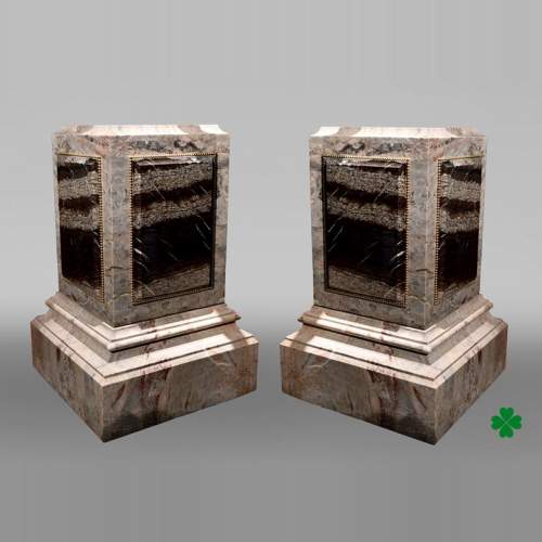 Pair of pedestals in Sarrancolin and Campan marbles