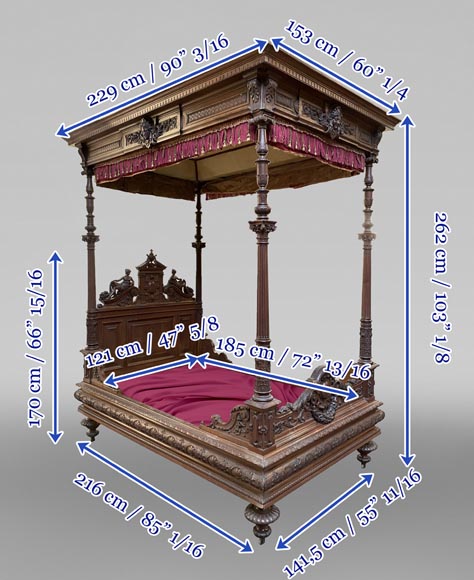 Jean-Paul MAZAROS (1823-1900), Neo-Renaissance four-poster bed in carved walnut Jean-Paul MAZAROS (1823-1900), Neo-Renaissance four-poster bed in carved walnut-15