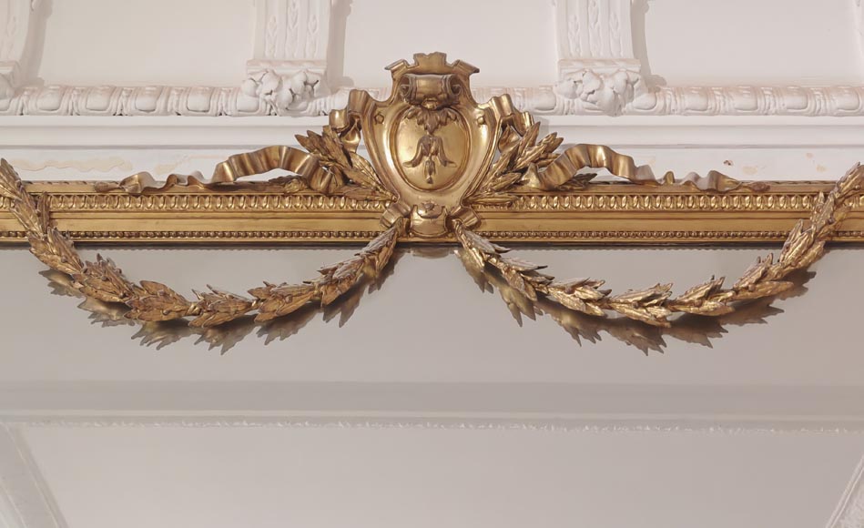 Large Napoleon III-style gilded trumeau with laurel garland-1