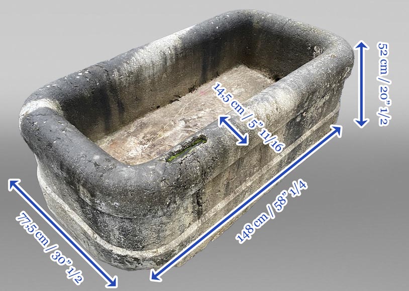 A large antique carved stone watering trough-6