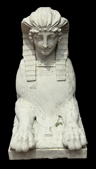 Pair of carved Carrara marble sphinxes-2