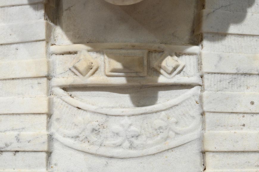 Pair of carved Carrara marble sphinxes-7